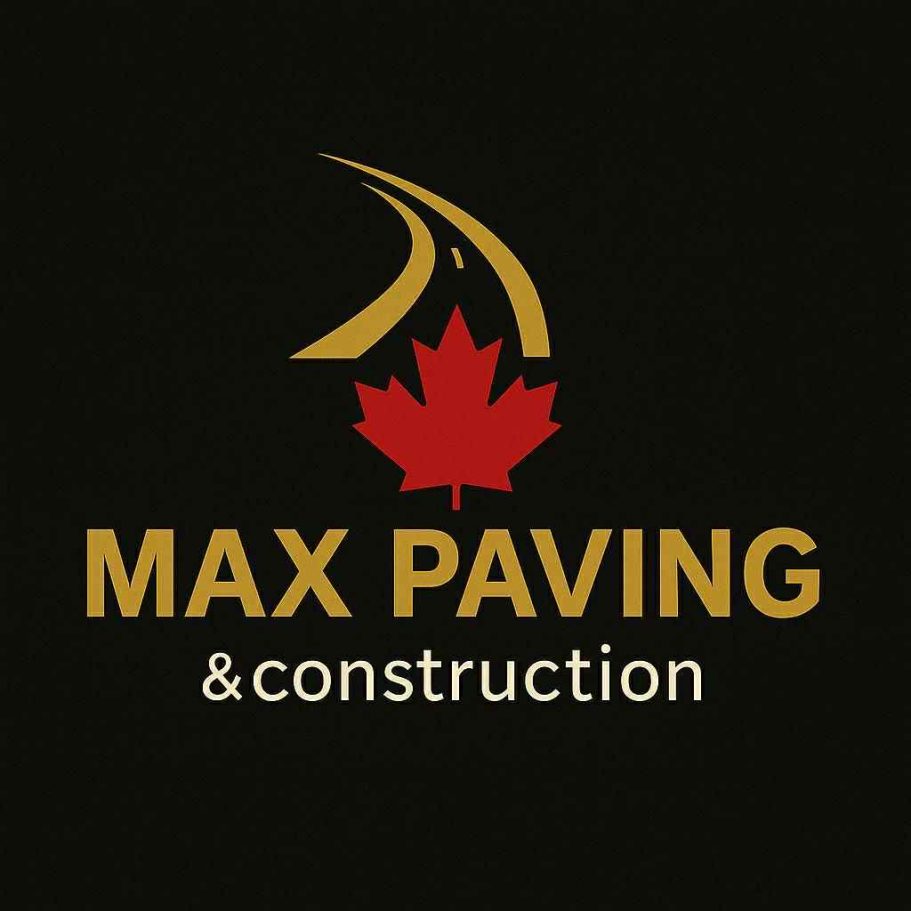 Max Paving & Construction logo featuring bold text and a graphic element representing construction and paving services.